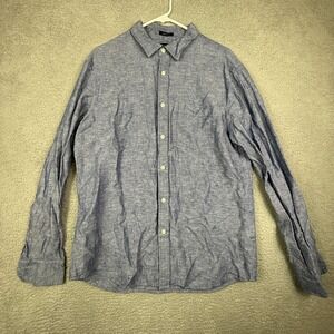 Banana Republic Slim Fit Linen Blend Long Sleeve Button‎ Down Shirt Size L Blue